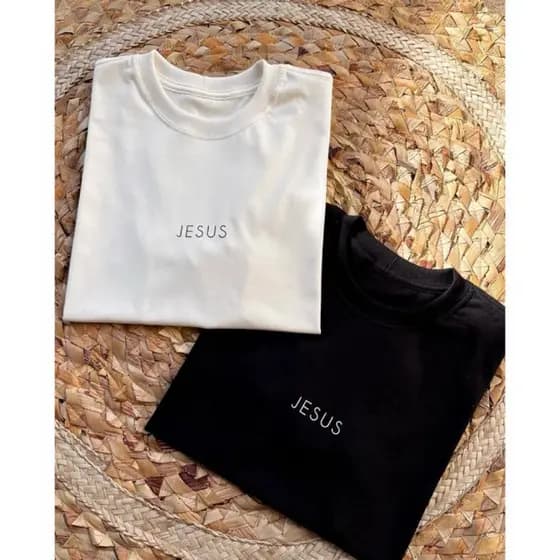 KIT 2 Camisetas Jesus Unissex Infantil e Adulto – Confortável - Cristã Minimalista