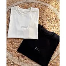 KIT 2 Camisetas Jesus Unissex Infantil e Adulto – Confortável - Cristã Minimalista