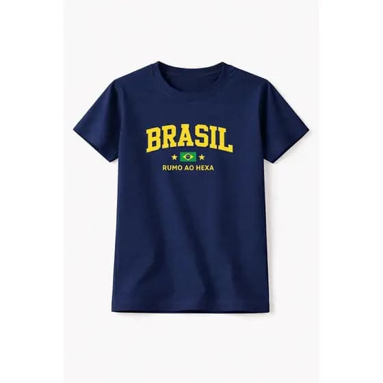 Camiseta Infantil Masculina Algodão Brasil Marinho