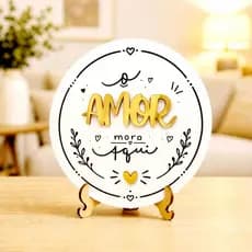 Placa Decoração Sala Amor Mora Aqui Quadro Minimalista Decorativo Mesa Pratelera Parede Casa Moderno