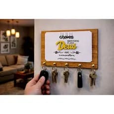 Porta Chaves Parede Decorativo Moderno Deus Decoração Chaveiro Amadeirado MDF Branco Dourado