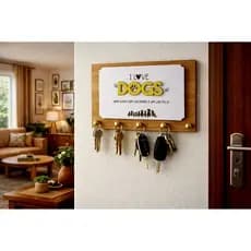 Porta Chaves Pet Shop Dog Parede Decorativo Moderno Decoração Chaveiro Amadeirado MDF Branco Dourado
