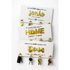 Porta Chaves Decorativo Parede Moderno Decoração Chaveiro Madeira MDF 3mm Branco Dourado