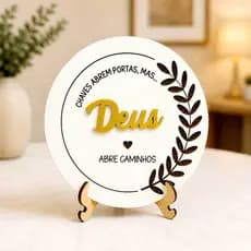 Placa Decorativa Deus Decoração Enfeite Mesa Prateleira Porta Parede Quadro Casa Moderno MDF Madeira