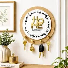 Porta Chaves Decoração Sala Home Sweet Quadro Parede Decorativo Casa Moderno Chaveiro MDF Amadeirado