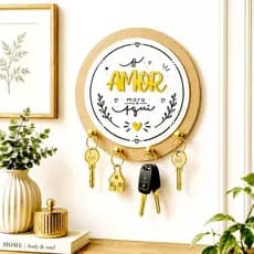 Porta Chaves Decoração Sala Amor Quadros Parede Decorativo Home Casa Moderno Chaveiro MDF Amadeirado