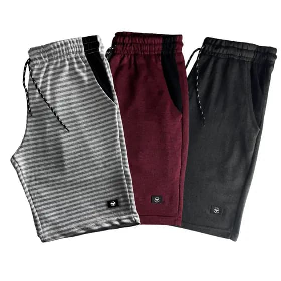 Kit 3 Bermudas Masculina Moletom Academia Listradas Cores Sortidas Conforto