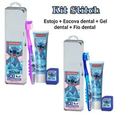 Kit infantil Stitch 3 em 1 Escova de dente + Gel dental + Fio dental