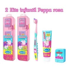 2 Kits infantil Escova de dente + Gel dental + Fio dental Peppa Pig Rosa