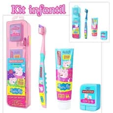 Kit infantil Escova de dente + Gel dental + Fio dental Peppa Pig