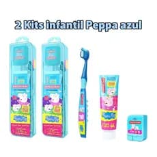 2 Kits infantil Escova de dente + Gel dental + Fio dental Peppa Pig Azul