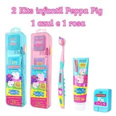 2 Kits infantil Escova de dente + Gel dental + Fio dental Peppa Pig Azul e rosa