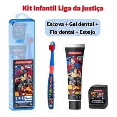 Kit infantil Escova de dente + Gel dental + Fio dental Liga da Justiça