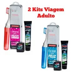 2 Kits Viagem de Higiene Dental para Adultos - Escova dental + Fio dental + Gel dental