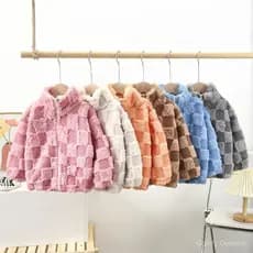 Jaqueta Infantil de Pelúcia com Zíper, Gola Alta, Quente e Casual para Meninos e Meninas 0621