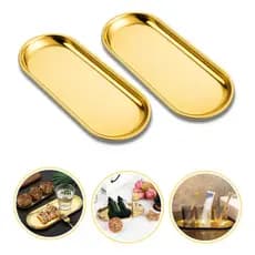 kit 2 Bandejas decorativa de luxo em aço inoxidável para joias e alimentos, cor dourada.
