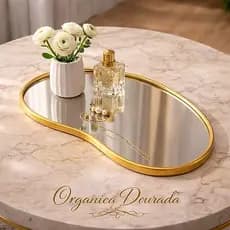 BANDEJA DECORATIVA ESPELHADA FORMATO ORGÂNICO PARA AMBIENTES LUXUOSOS