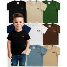 Kit Camiseta Infantil Menino Manga Curta Tecido 100% Algodão Lisa Tamanho 1 e 10