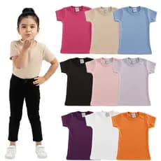 Kit 3 Blusas Infantil Menina Camiseta Manga Curta Ribana Canelada Macia Confortável Verão 1 ao 10