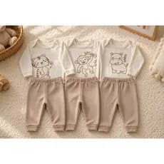 Conjunto Bebê Suedine 100% Algodão Body + Calça Estampa Safari Minimalista Animais Enxoval RN ao GG
