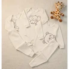 Conjunto Bebê Body + Calça Suedine 100% Algodão Minimalista Coleção Safari Neutro Unissex RN ao GG