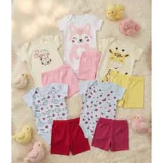 Kit 6 Peças Roupa de Bebê Menina 100% Algodão (3 Body Manga Curta + 3 Shorts) Sortido P ao GG