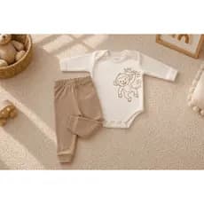 Conjunto Bebê Body Manga Longa + Calça Suedine 100% Algodão Estampa Macaco RN ao GG Minimalista