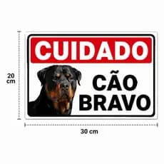 Placa ACM Advertência Cuidado Cão Bravo Raças 30cm X 20cm X 0,1mm