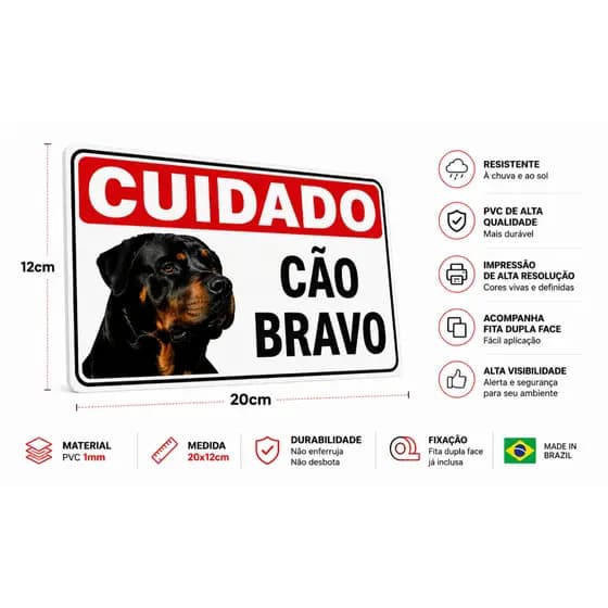 Placa Advertência Cuidado Cão Bravo