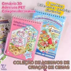 Livro Adesivos Diy 3d 8 Cenários + Pinça Fofos Anti Stress E Ansiedade