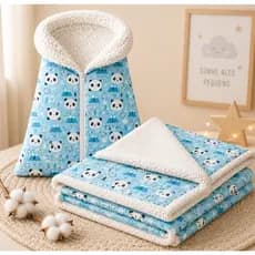 Kit Saco de Dormir Bebê + Manta Sherpa Dupla Face Quentinho e Macio