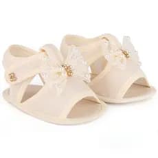 Sandália Infantil Bebê Menina Batizado Laço Renda Pérolas Strass Confortável Macia Elegante Festa