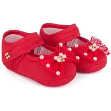 Sapatilha Infantil Bebê Menina Batizado Laço Pérolas Strass Confortável Passeio Elegante Casual