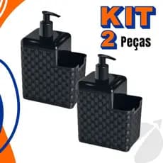 Kit com 2 Porta Detergente Sabão 2 em 1 Com Suporte Para Bucha Esponja Rattan