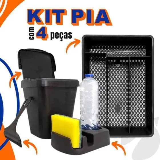 Kit Pia Porta Detergente/Rodo de Pia/Lixeira/Porta Talher Cozinha Área Gourmet Conjunto Pia
