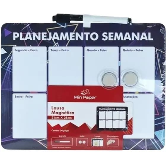 QUADRO LOUSA MAGNETICA COM IMÃ PLANEJAMENTO SEMANAL 21X28CM - WINCY