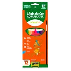 LÁPIS DE COR AQUARELAVEL ESCOLAR ESTOJO 12 CORES COM PINCEL E APONTADOR -  LEONORA