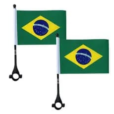 KIT 2 BANDEIRAS DO BRASIL COM HASTE E SUPORTE MOTO E BICICLETA COPA TORCEDOR