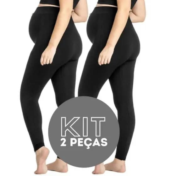 KIT 2 Calça Legging Gestante  Maternidade Gravida  Cós Alto Confortável Gestação Feminina