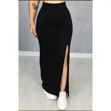 Saia Longa Feminina Plus Size Com Fenda Diversas Cores Zero Transparencia PP Ao G3
