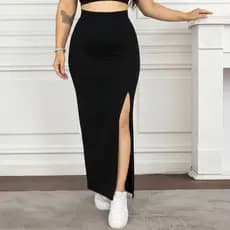 Saia Longa Feminina Com Fenda Plus Size Zero Transparencia Diversas Cores PP Ao G3