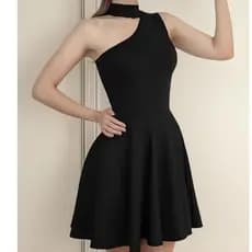 Vestido Feminino Curto Rodado, Acinturado Ombro Único