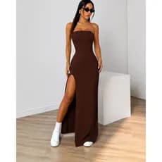 Vestido Feminino Tomara Que Caia Longo Com Fenda e Decote Madrinha