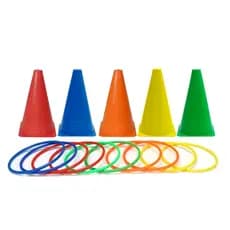 5 Cones Demarcatórios 18cm Liso + 10 Mini Argolas Recreativas