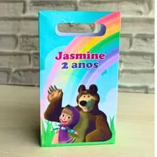 Sacolinha Surpresa Personalizada Pegue e Monte Aniversário Marsha e o Urso Sacola Pequena para Festa