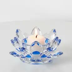Castiçal de Cristal Porta Velas Flor de Lótus Cristal Decoraçao