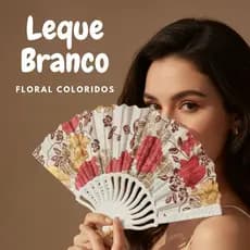 Leque Branco 42cm Tecido Lindo Impecavel Verao Mao Presente Casamento Festa 42cm Branco Tecido Brilhante