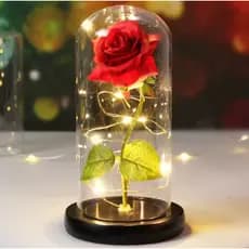 Luminária Cúpula Girassol A Bela E A Fera Rosa Encantada Com Led Abajur Decoração Flor Vidro Rosas