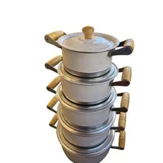Jogo De Panela Caçarola Alumínio Leve Reforçado Com Tampa Comum Branco 14 a 22cm Premium