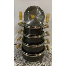 Jogo De Panela Caçarola Aluminio Leve Reforçado Com Tampa De Vidro Preto 14 a 22cm Premium